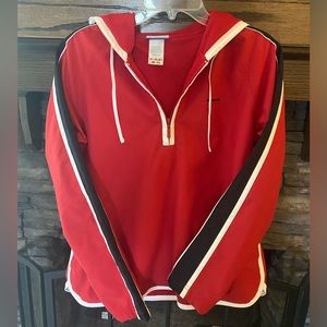 Vintage Reebok Windbreaker Mens M 1990s Hooded Retro Red Semi Zip Nylon